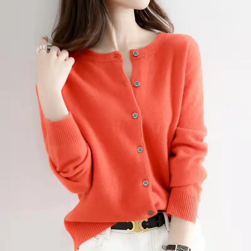 Women's Knitted Cardigan Large Beige Wool Outwear - Image 9