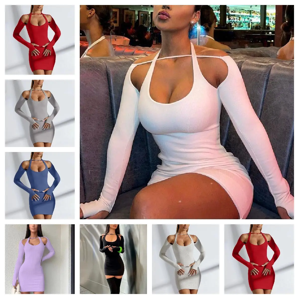 Red Long Sleeve Hip Dress for Women 2022 - Image 7