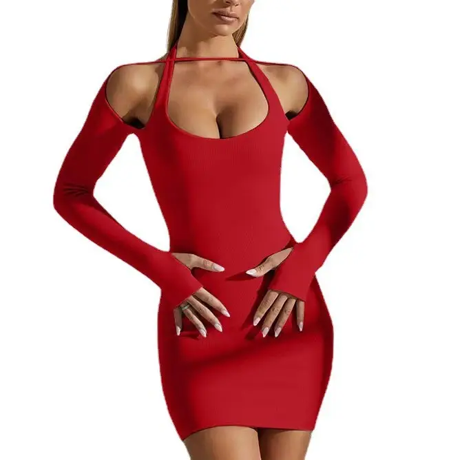 Red Long Sleeve Hip Dress for Women 2022 - Image 11