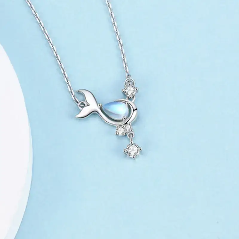 Women's Whale Moonstone Necklace with Fresh Blue Design - Image 3