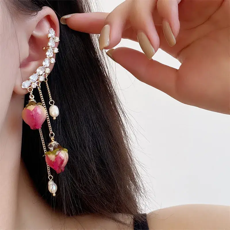 French Eternal Rose Pearl Flower Earrings for Women - Image 3