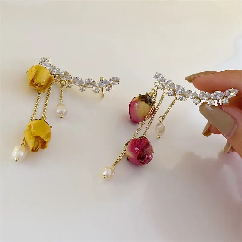 French Eternal Rose Pearl Flower Earrings for Women - Image 4