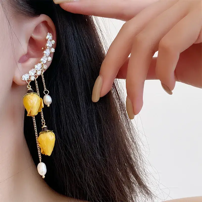 French Eternal Rose Pearl Flower Earrings for Women - Image 5