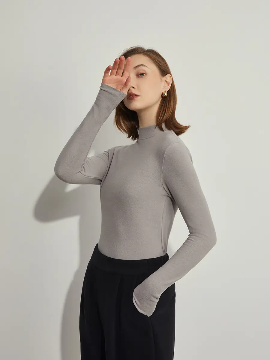 Women German Velvet Turtleneck Warm Slim Fit Beige