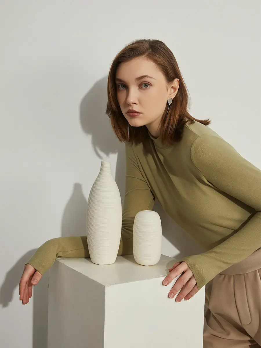 Women German Velvet Turtleneck Warm Slim Fit Beige