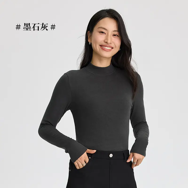 Women German Velvet Turtleneck Warm Slim Fit Beige