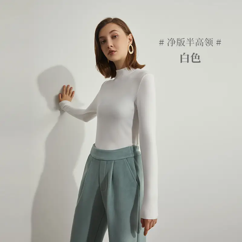 Women German Velvet Turtleneck Warm Slim Fit Beige