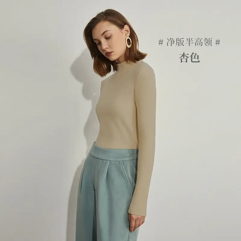 Women German Velvet Turtleneck Warm Slim Fit Beige