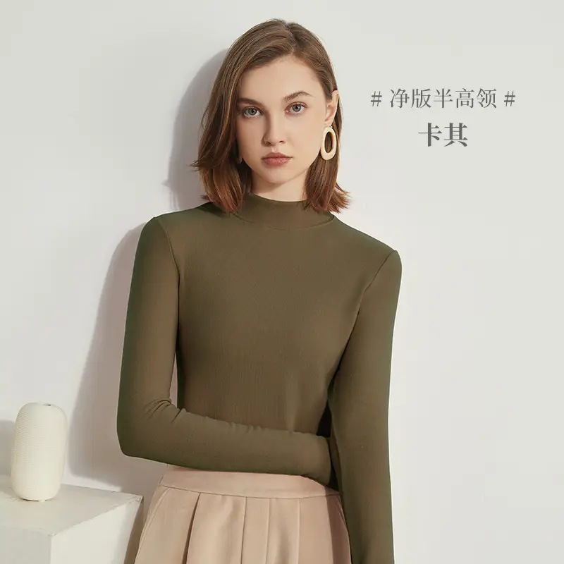 Women German Velvet Turtleneck Warm Slim Fit Beige