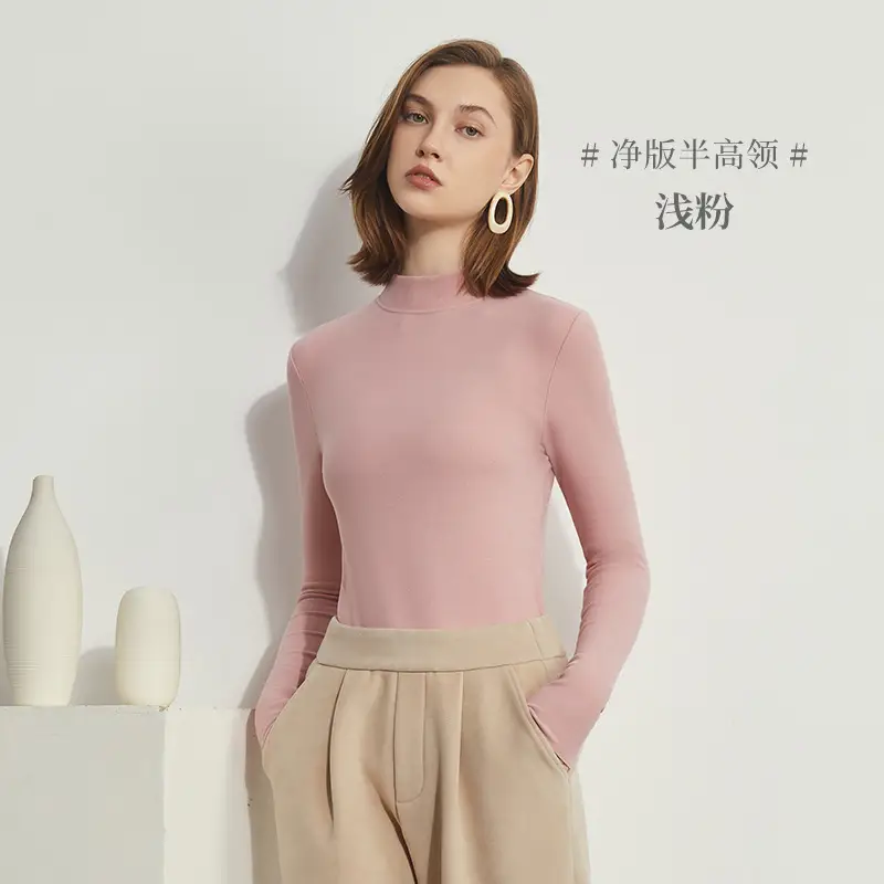 Women German Velvet Turtleneck Warm Slim Fit Beige