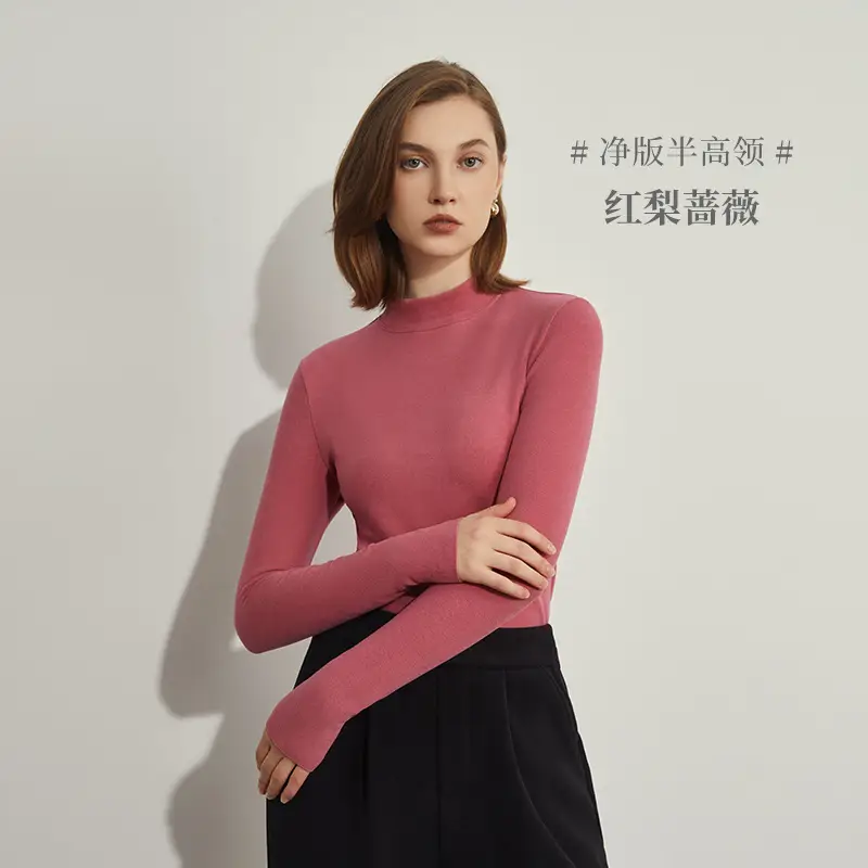 Women German Velvet Turtleneck Warm Slim Fit Beige