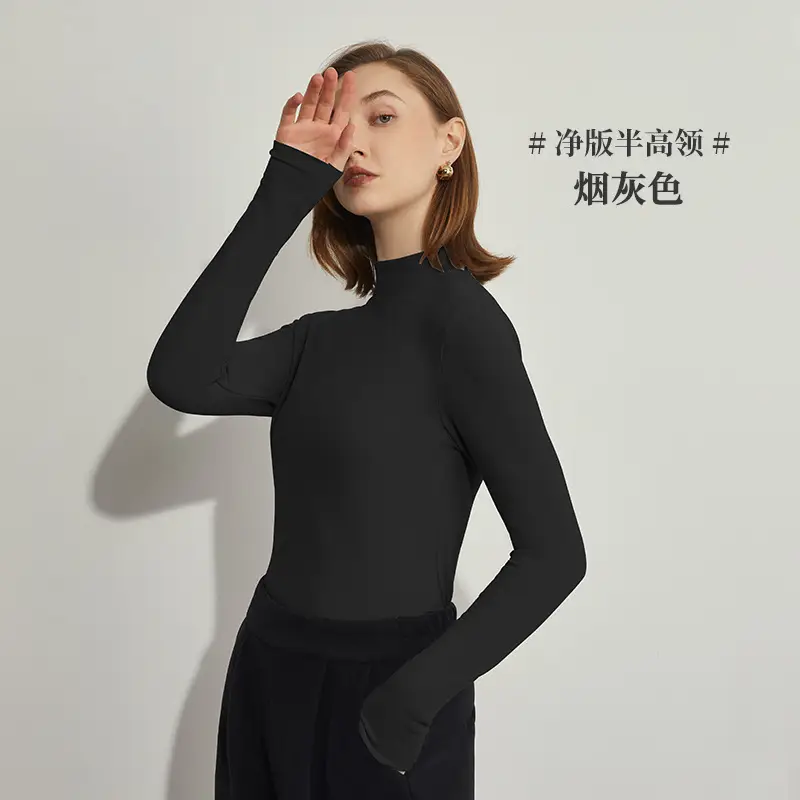 Women German Velvet Turtleneck Warm Slim Fit Beige