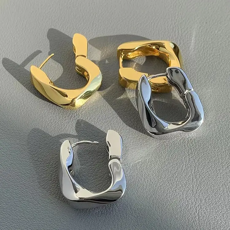 Geometric Metal Earrings Gold Silver Exaggerated Large Lock Earrings - Image 3