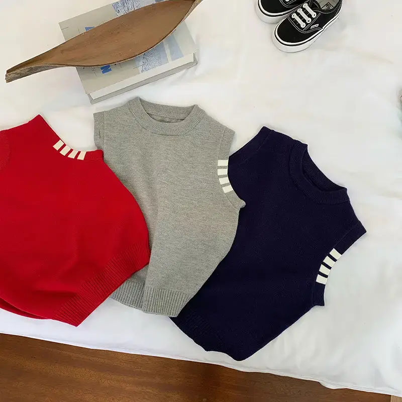 Kids Knitted Vest Blue White All-Match British Style - Image 5