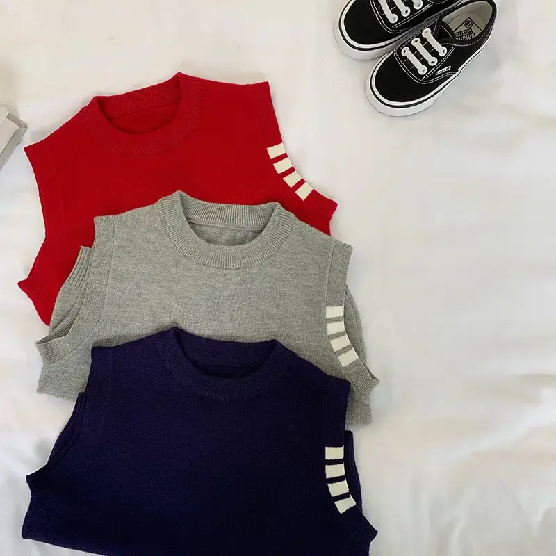 Kids Knitted Vest Blue White All-Match British Style - Image 6