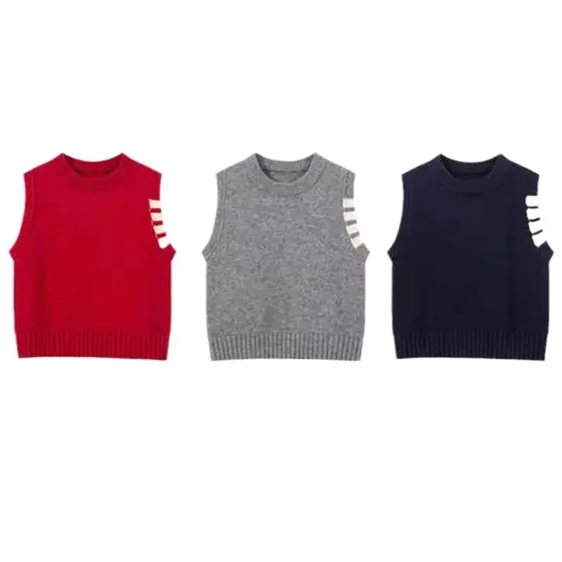 Kids Knitted Vest Blue White All-Match British Style - Image 7