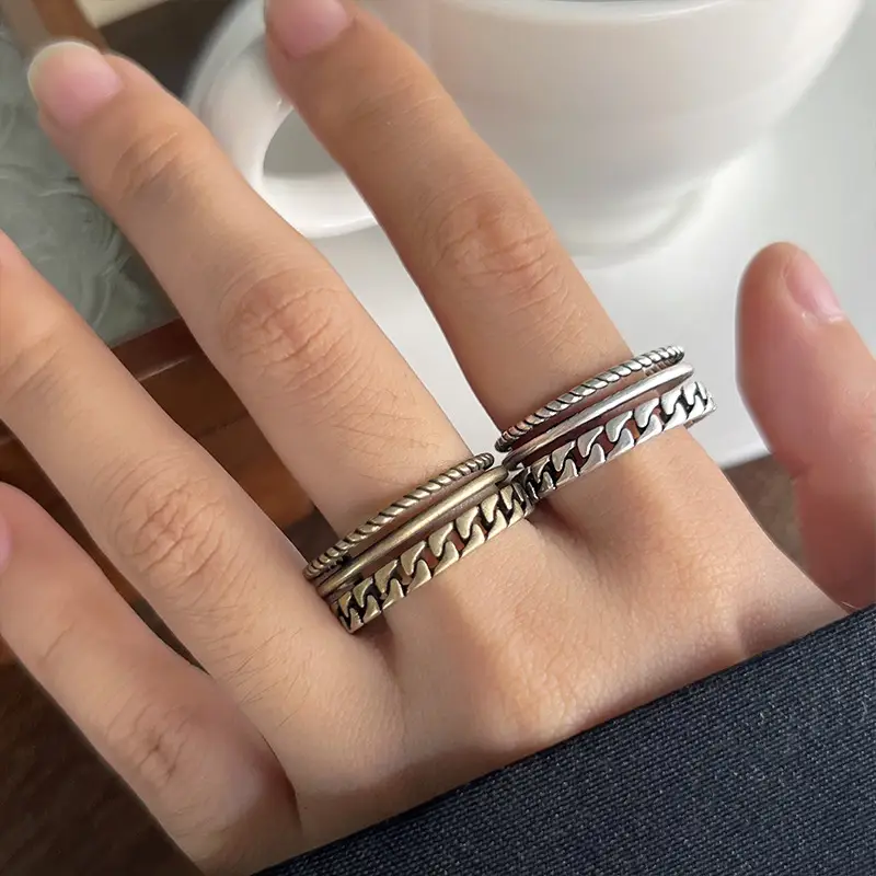 Lanzhi 925 Silver Ring Retro Hip Hop Men's Open Sterling Silver Ring - Image 6