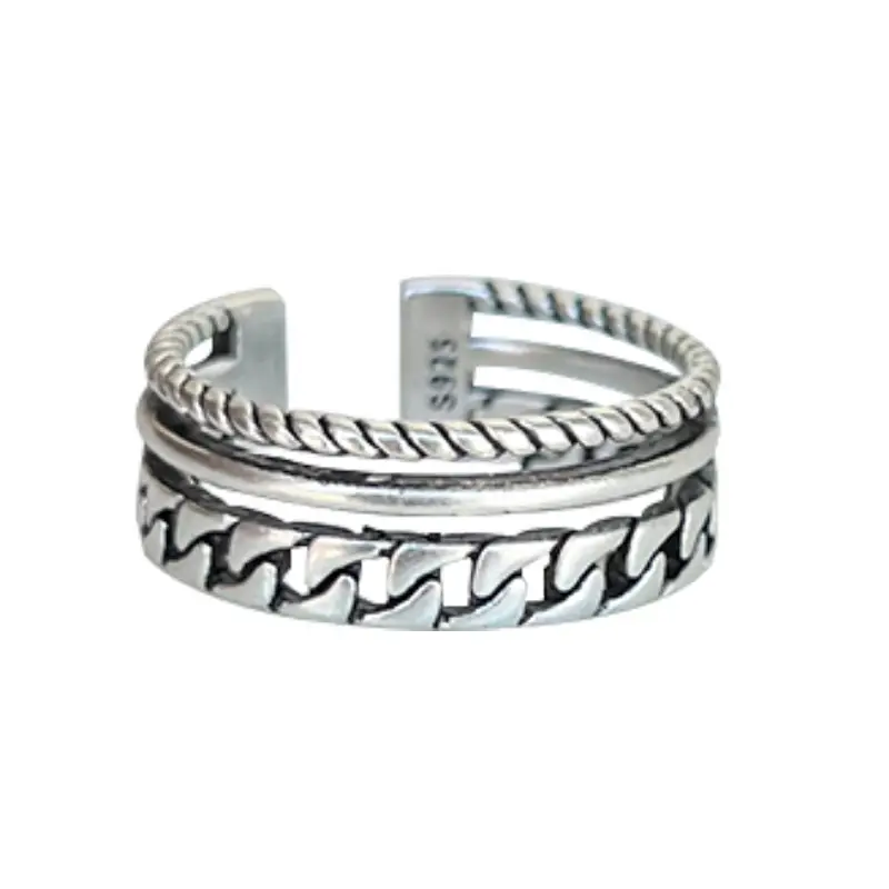 Lanzhi 925 Silver Ring Retro Hip Hop Men's Open Sterling Silver Ring - Image 7