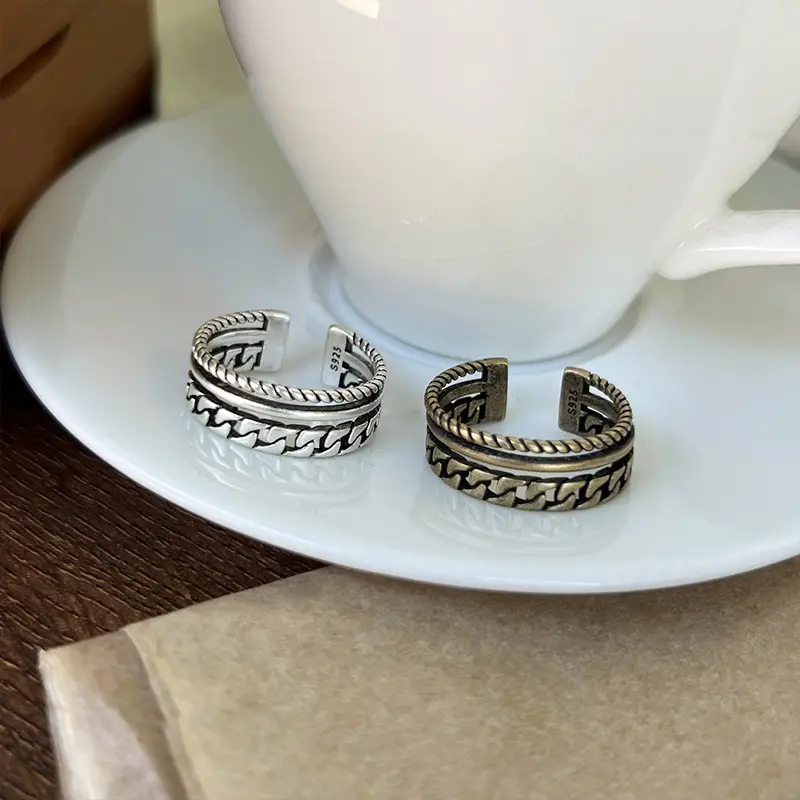 Lanzhi 925 Silver Ring Retro Hip Hop Men's Open Sterling Silver Ring — feature 10