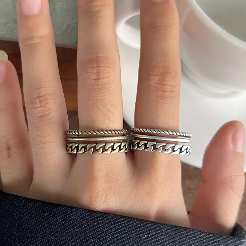 Lanzhi 925 Silver Ring Retro Hip Hop Men's Open Sterling Silver Ring — feature 11