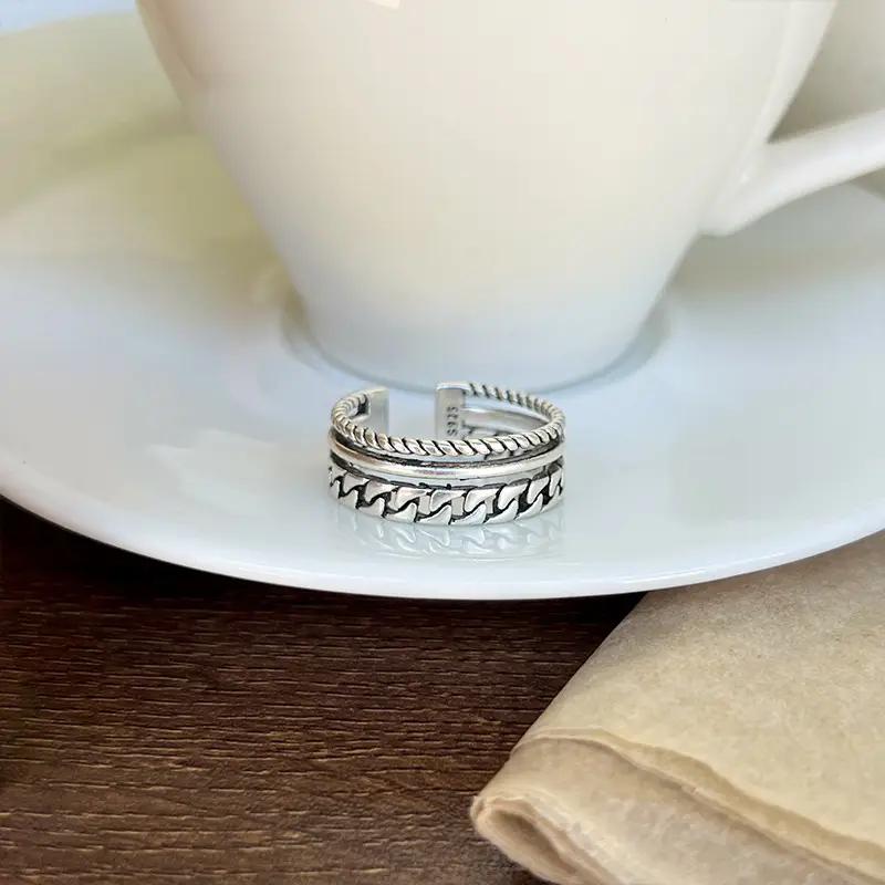 Lanzhi 925 Silver Ring Retro Hip Hop Men's Open Sterling Silver Ring — feature 14