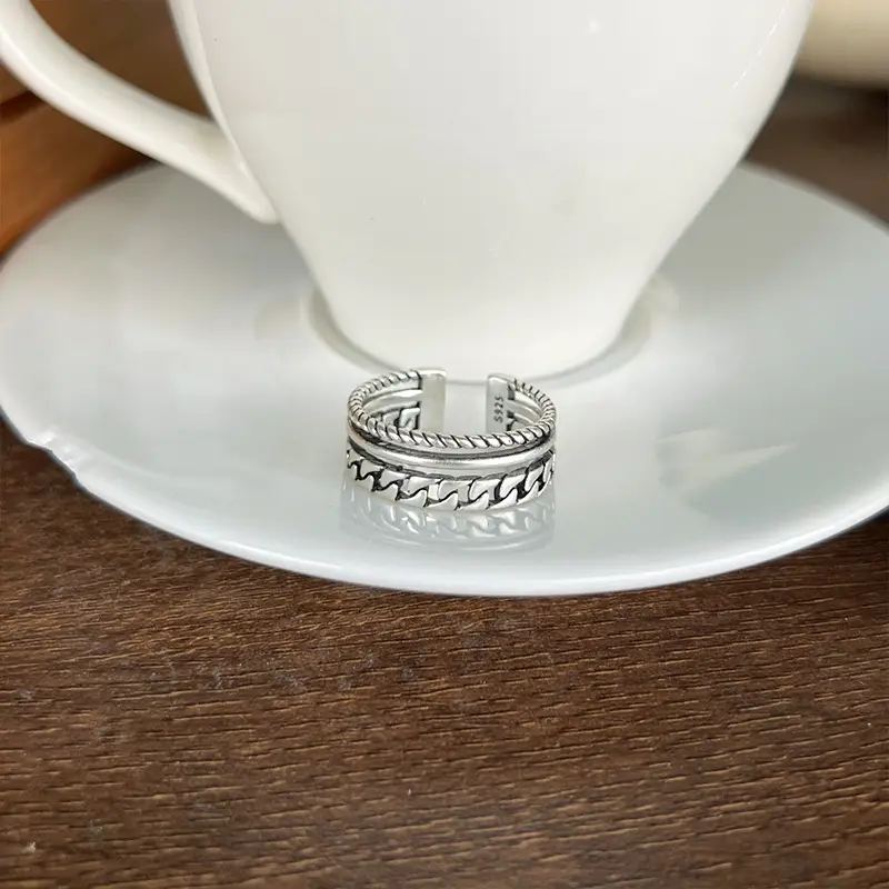 Lanzhi 925 Silver Ring Retro Hip Hop Men's Open Sterling Silver Ring — feature 15