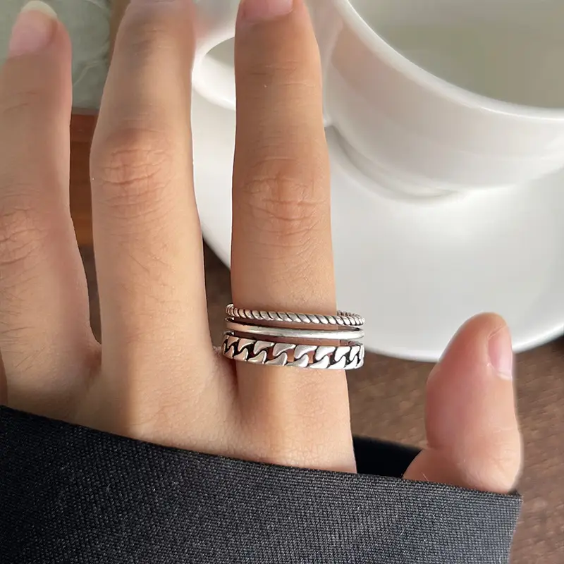 Lanzhi 925 Silver Ring Retro Hip Hop Men's Open Sterling Silver Ring — feature 16
