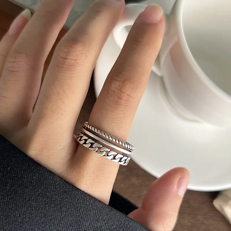 Lanzhi 925 Silver Ring Retro Hip Hop Men's Open Sterling Silver Ring — feature 18