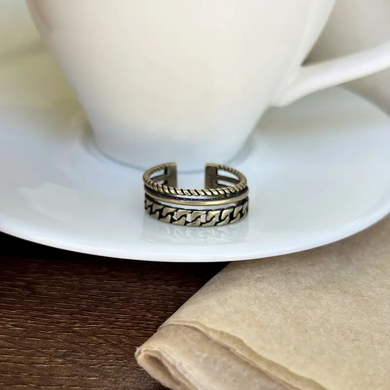 Lanzhi 925 Silver Ring Retro Hip Hop Men's Open Sterling Silver Ring — feature 19