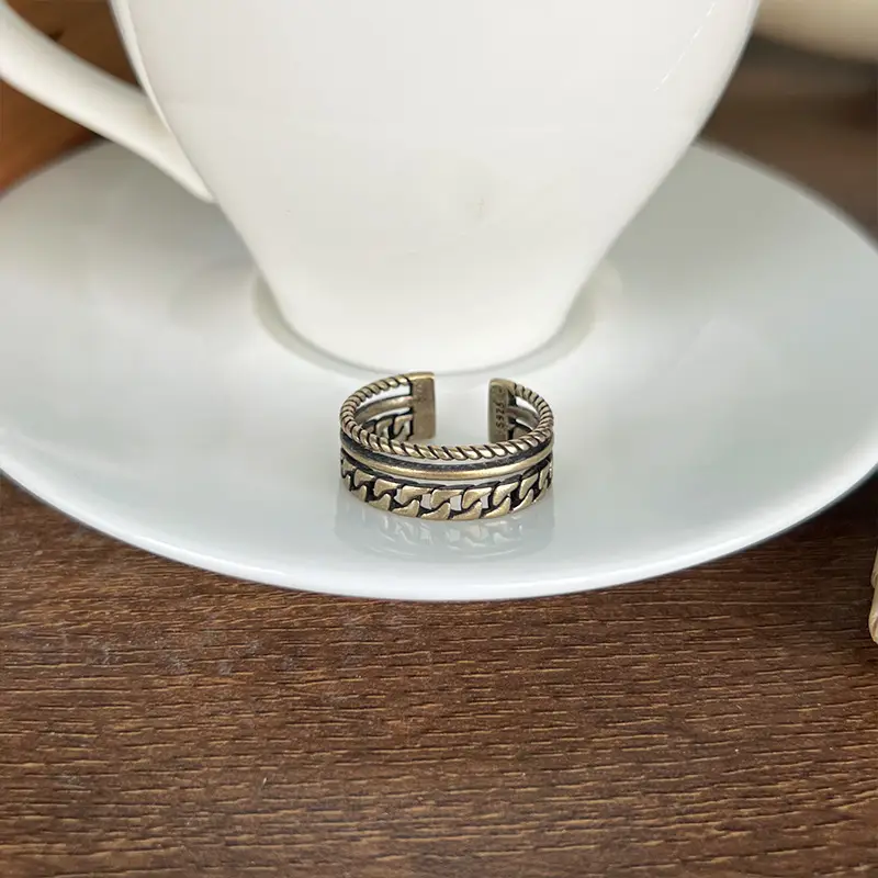 Lanzhi 925 Silver Ring Retro Hip Hop Men's Open Sterling Silver Ring — feature 20