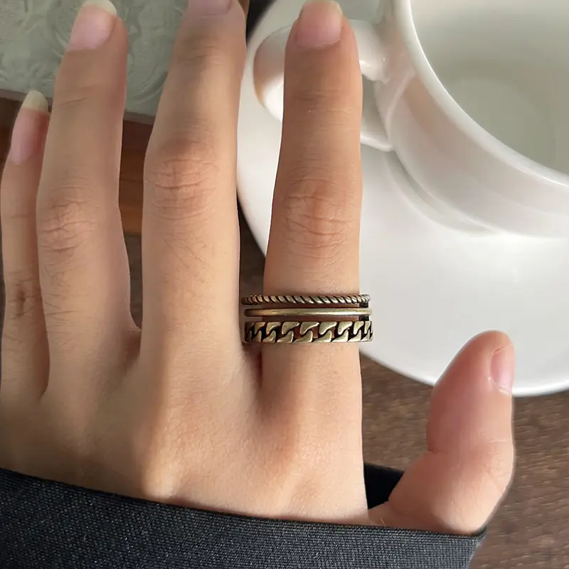 Lanzhi 925 Silver Ring Retro Hip Hop Men's Open Sterling Silver Ring — feature 21