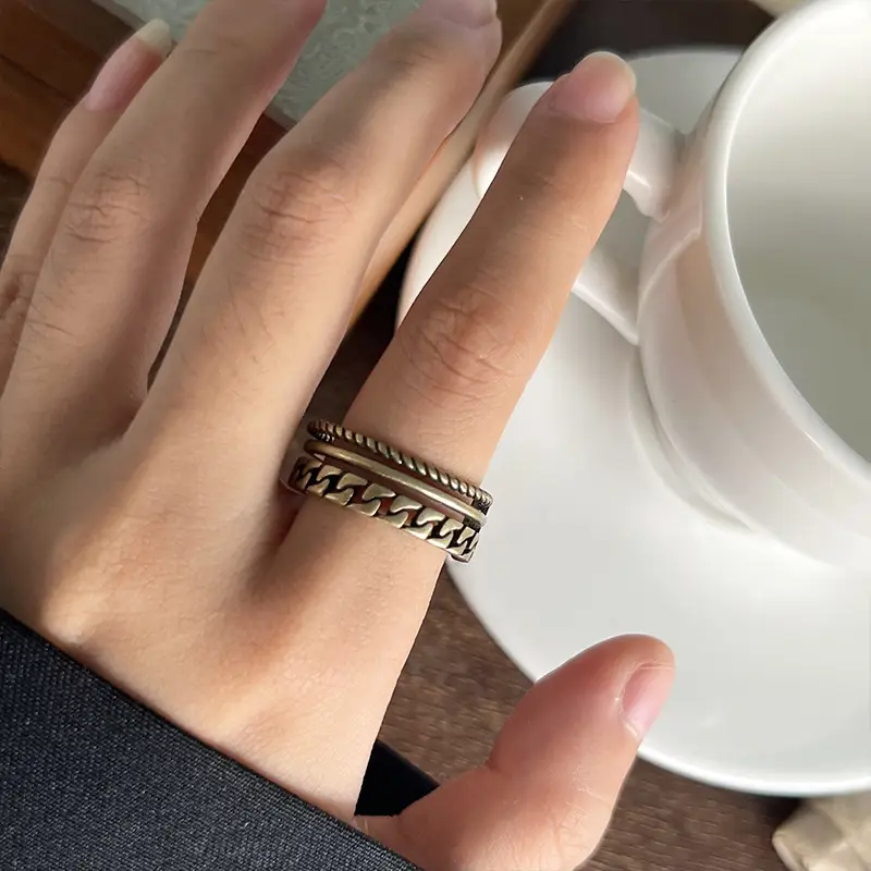 Lanzhi 925 Silver Ring Retro Hip Hop Men's Open Sterling Silver Ring — feature 22