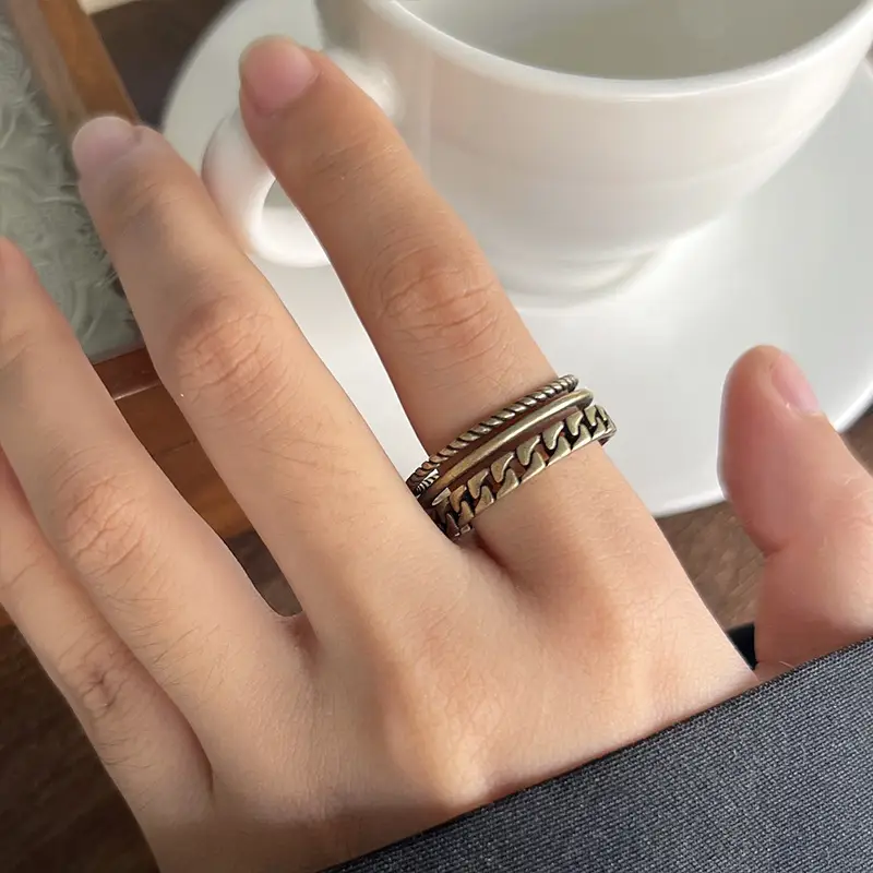 Lanzhi 925 Silver Ring Retro Hip Hop Men's Open Sterling Silver Ring — feature 23