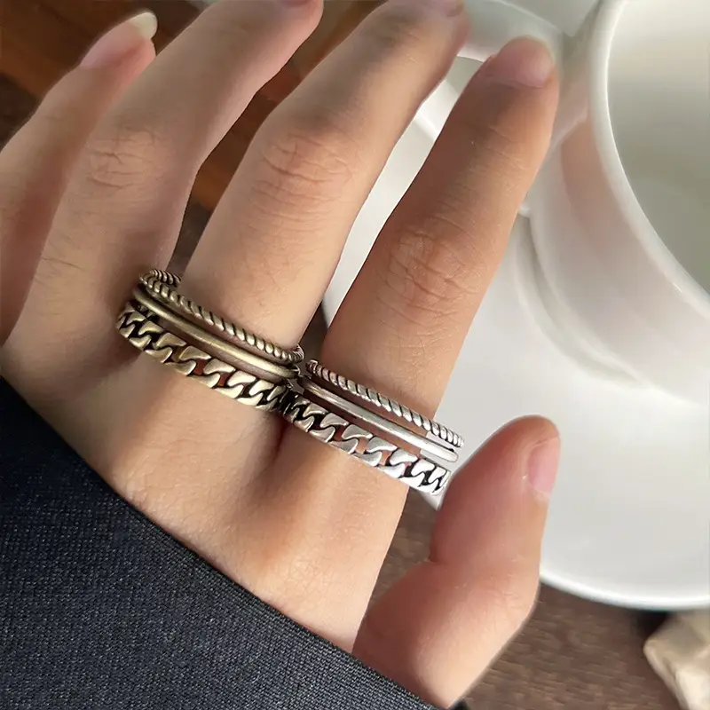 Lanzhi 925 Silver Ring Retro Hip Hop Men's Open Sterling Silver Ring — feature 5