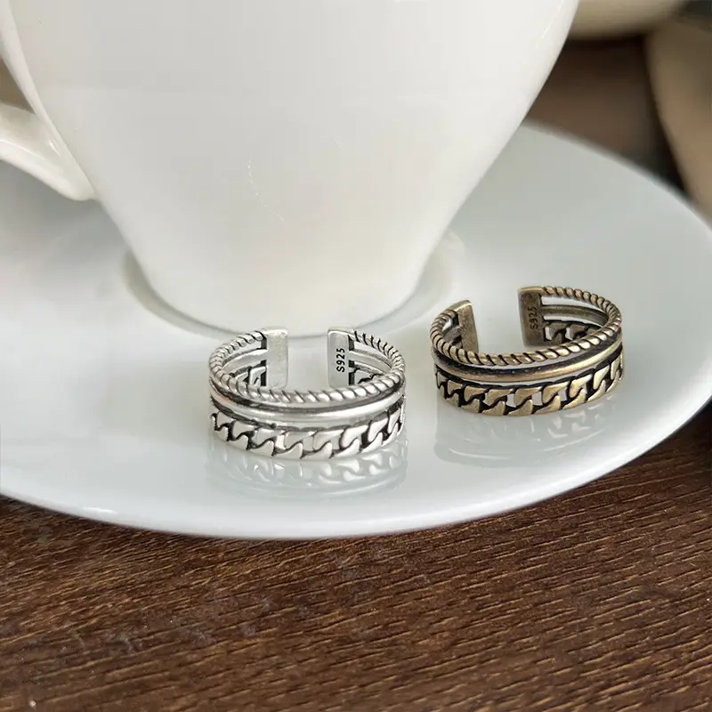 Lanzhi 925 Silver Ring Retro Hip Hop Men's Open Sterling Silver Ring — feature 7