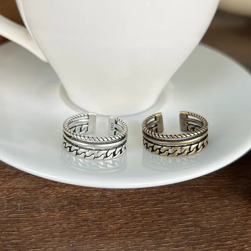 Lanzhi 925 Silver Ring Retro Hip Hop Men's Open Sterling Silver Ring — feature 8