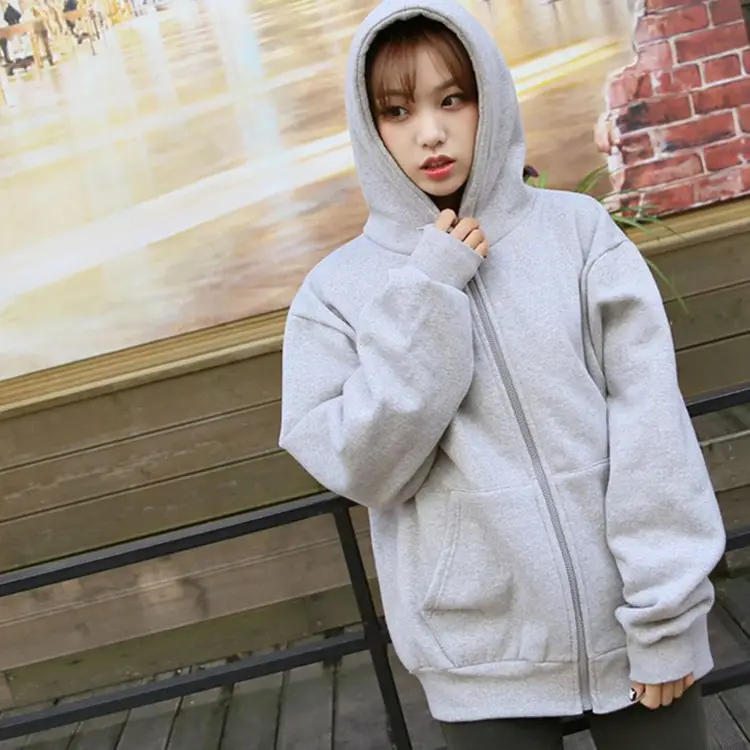 Women Grey Full Zip Hoodie Sweatshirt 2022 - Image 4