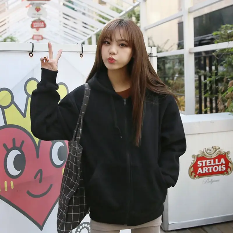 Women Grey Full Zip Hoodie Sweatshirt 2022 - Image 6