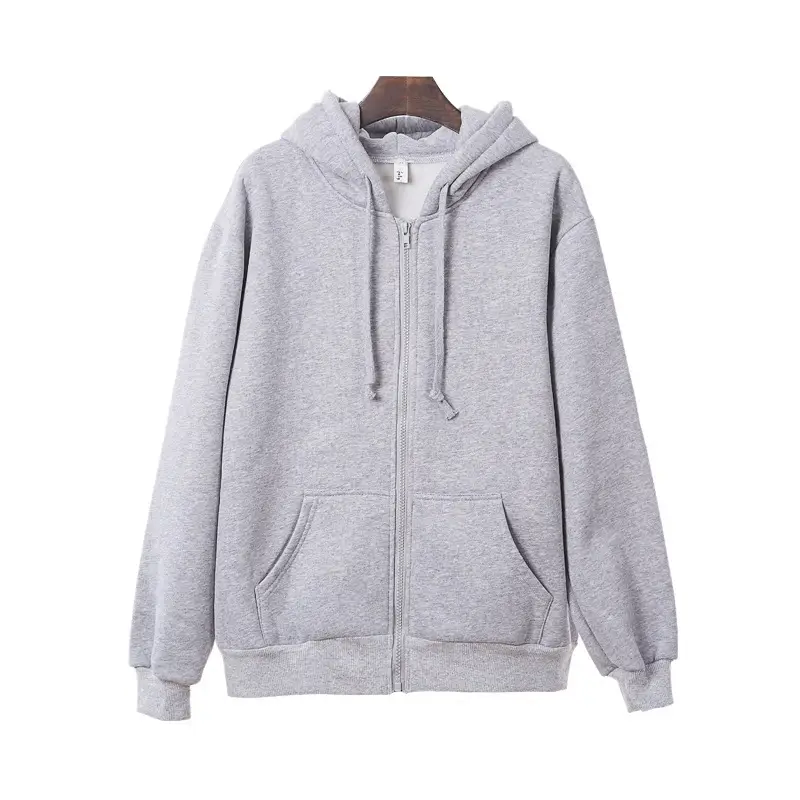 Women Grey Full Zip Hoodie Sweatshirt 2022 - Image 7
