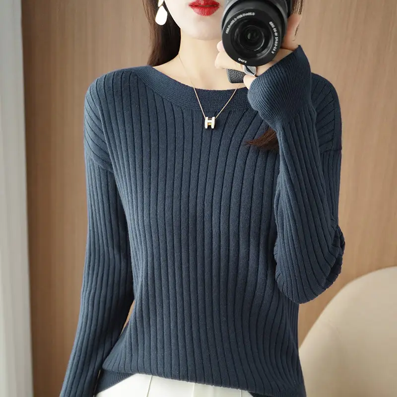 Women Knit Pullover Navy Blue 24W Winter