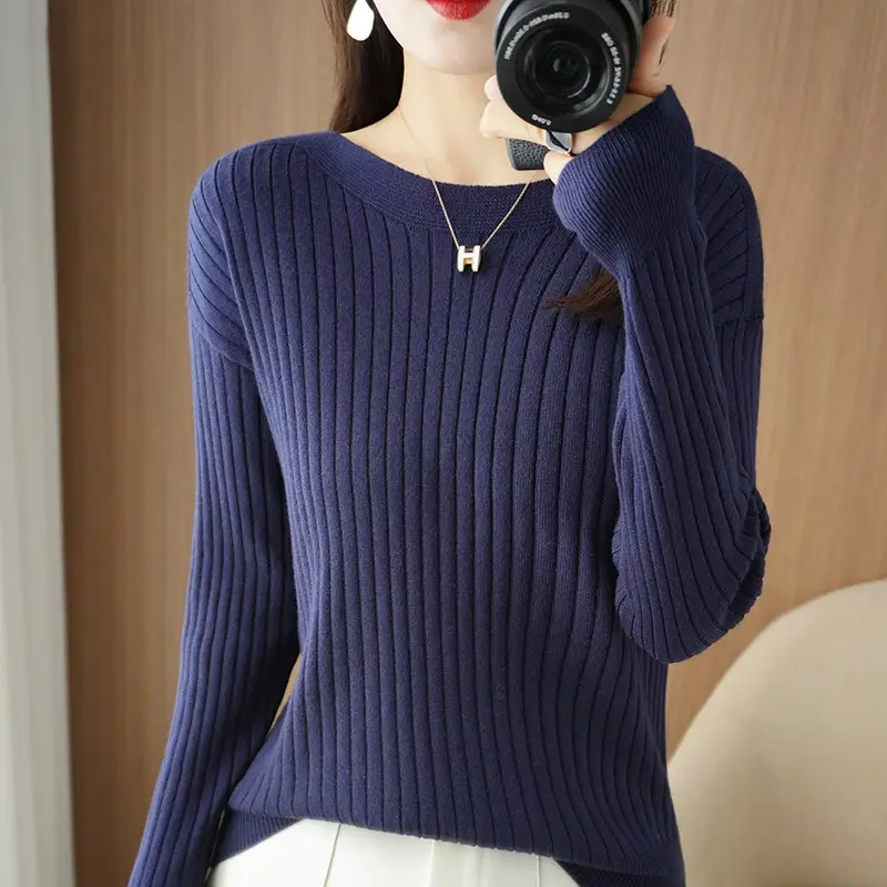 Women Knit Pullover Navy Blue 24W Winter