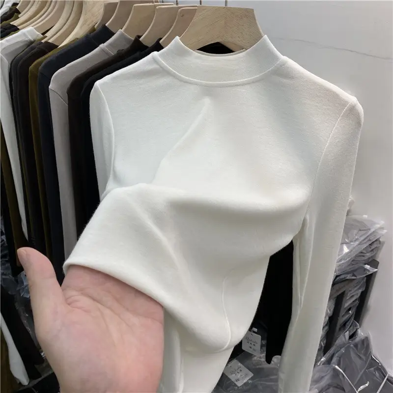 Women's Long Sleeve Fleece T-Shirt Grey 2025 Winter - Image 12