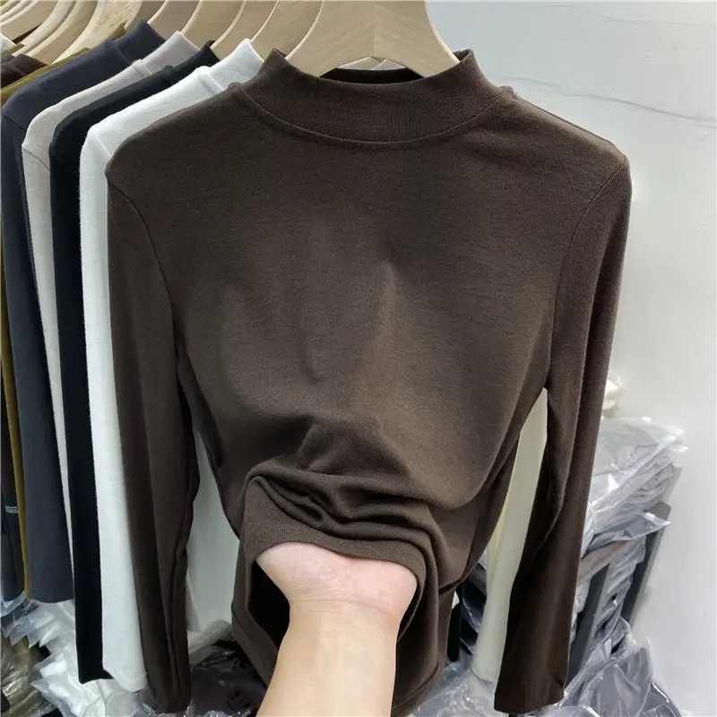 Women's Long Sleeve Fleece T-Shirt Grey 2025 Winter - Image 15