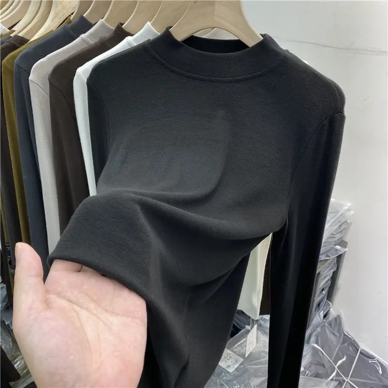 Women's Long Sleeve Fleece T-Shirt Grey 2025 Winter — feature 14