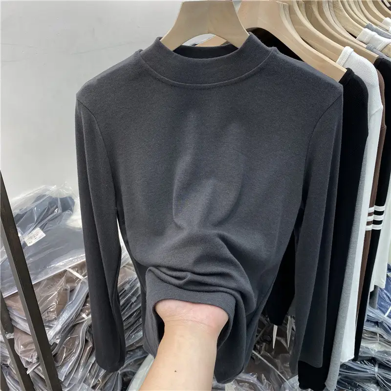 Women's Long Sleeve Fleece T-Shirt Grey 2025 Winter — feature 17