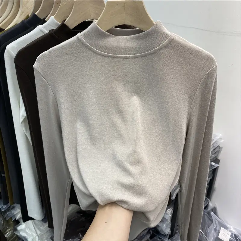 Women's Long Sleeve Fleece T-Shirt Grey 2025 Winter — feature 8