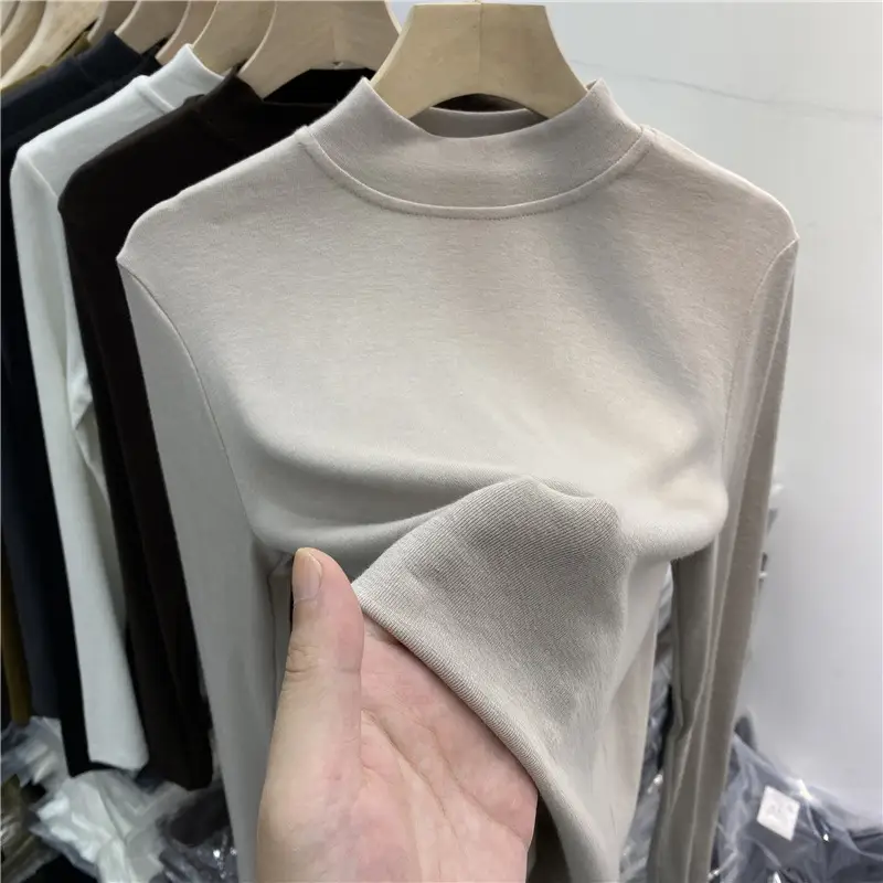 Women's Long Sleeve Fleece T-Shirt Grey 2025 Winter — feature 9