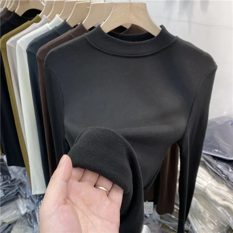 Women's Long Sleeve Fleece T-Shirt Grey 2025 Winter - Image 10