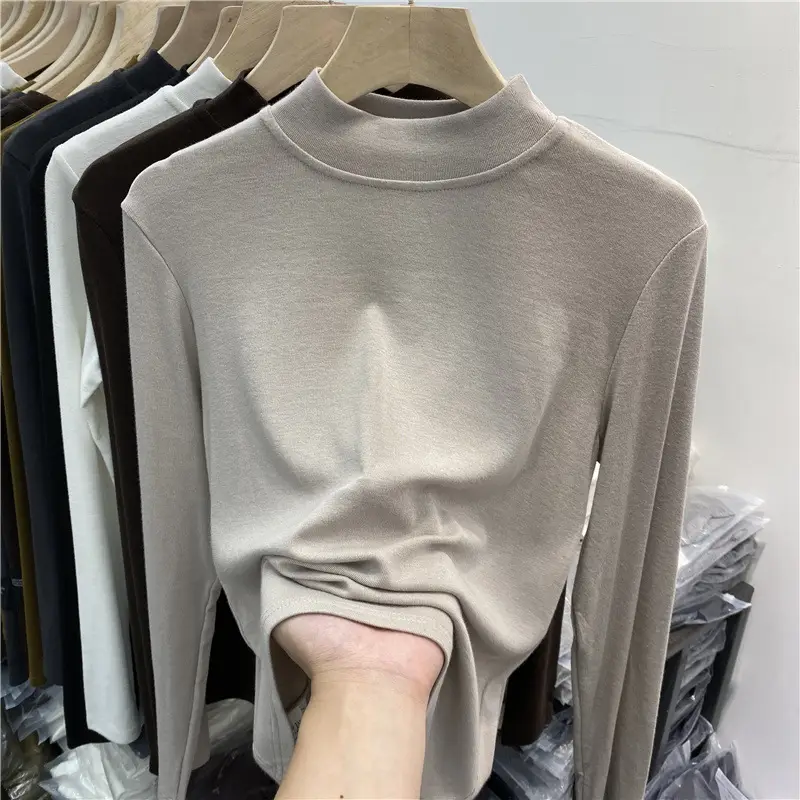 Women's Long Sleeve Fleece T-Shirt Grey 2025 Winter - Image 2