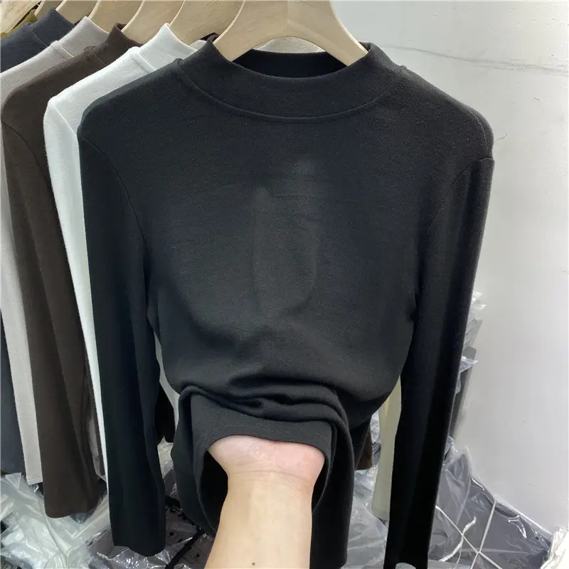 Women's Long Sleeve Fleece T-Shirt Grey 2025 Winter - Image 5